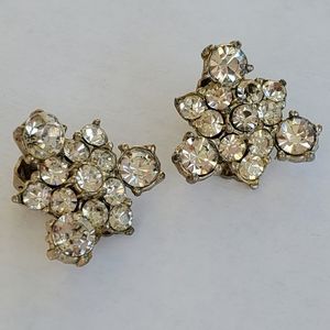 Vintage Rhinestone Cluster Clip On Earrings